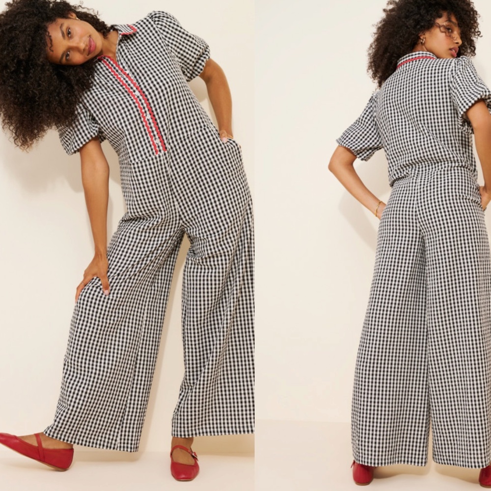 Neon Rose Piper Gingham Relaxed Jumpsuit XS NWT